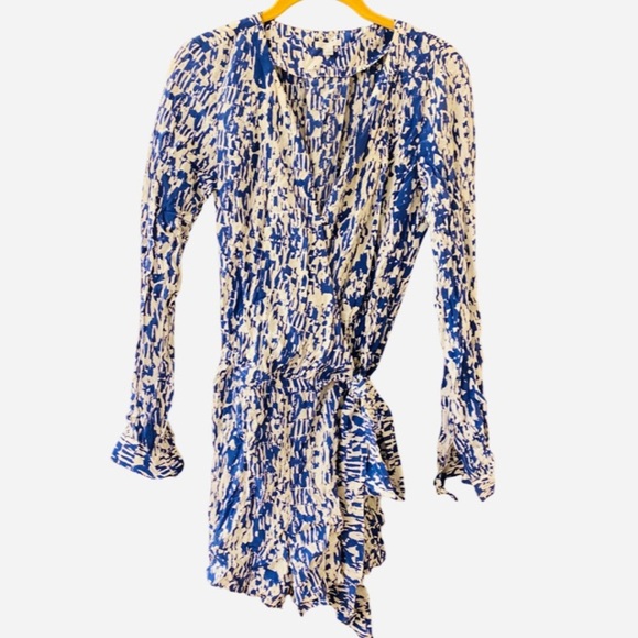 Intermix Silk Blue Print Long Sleeve Romper (6) - Picture 5 of 6